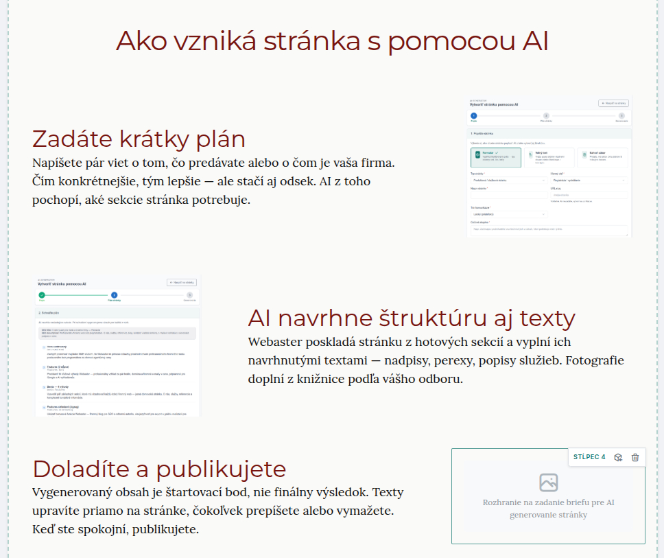 Rozhranie na zadanie briefu pre AI generovanie stránky